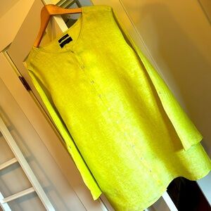 Tahari 100% linen shell button smock lemon chartreuse 🍋